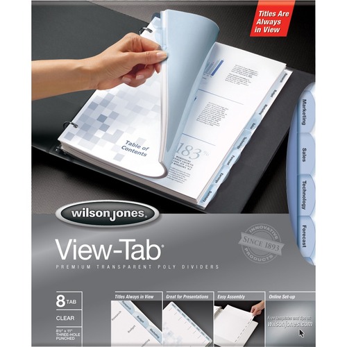 Wilson Jones View-Tab® Transparent Dividers - 8 Print-on Tab(s) - 8 Tab(s)/Set - Transparent Polypropylene Divider - Clear Paper, Transparent Tab(s) - 8 / Set - Plain Tab Index Dividers - WLJ55068