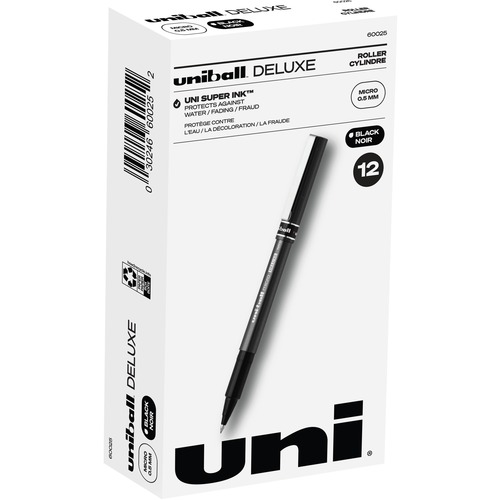 uni-ball Deluxe Rollerball Pens - Micro Pen Point - 0.5 mm Pen Point Size - Black - Gray Barrel