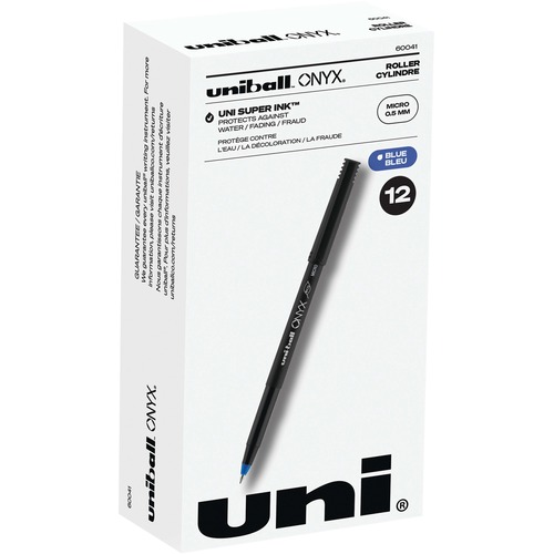 uni-ball Onyx Rollerball Pens - Micro Pen Point - 0.5 mm Pen Point Size - Blue - 12 / Dozen
