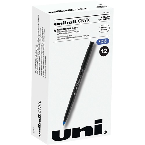 uniball™ Onyx Rollerball Pens - 0.5 mm (0.02") Micro Pen Point - Blue Ink - 1 Dozen