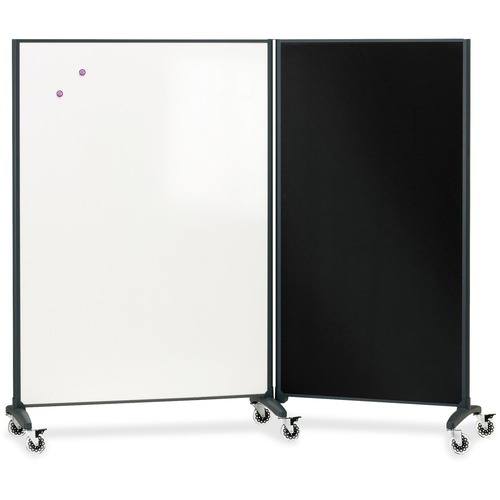 Quartet Motion Room Divider - 36" (3 ft) Width x 72" (6 ft) Height - White Porcelain Surface - Graphite Metal Frame - Magnetic - 1 Each