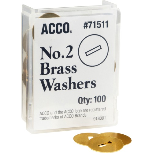 ACCO Brass Fastener Washers - 0.5" Diameter - Corrosion Resistant - 100 / Box - Brass