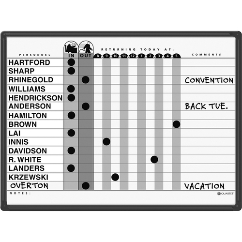 Quartet Classic In/Out Board System - 18" Height x 24" Width - Gray Porcelain Surface - Black Aluminum Frame - 1 Each