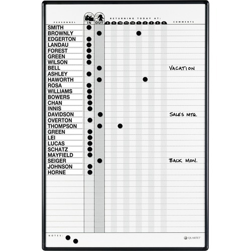 Quartet Classic In/Out Board System - 36" Height x 24" Width - White Porcelain Surface - Magnetic, Scratch Resistant, Dent Resistant, Stain Resistant, Ghost Resistant, Durable - Black Aluminum Frame - 1 Each