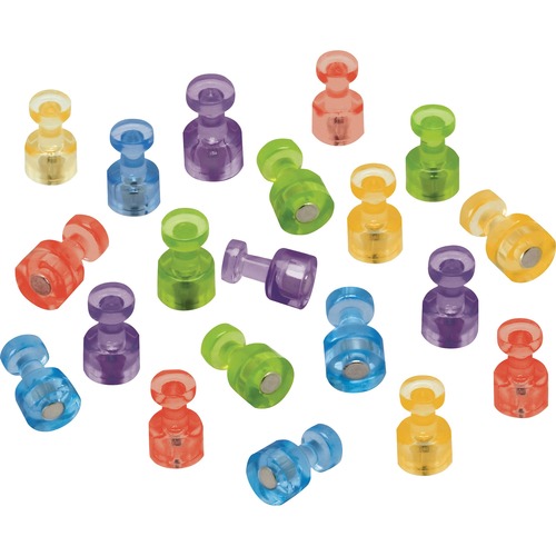 Quartet High Power Magnetic Push Pins - 1.5" Diameter - Magnetic - 20 / Pack - Red, Blue, Green, Yellow, Purple - Plastic