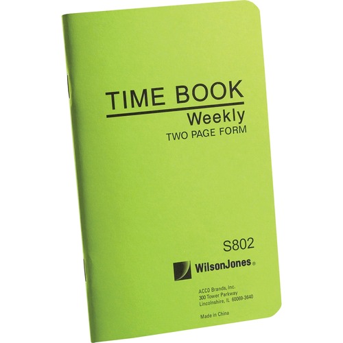 Wilson Jones Foreman's Time Book - Cloth Bound - 4.13" x 6.75" Sheet Size - White Sheet(s) - Green Cover - 1 Each