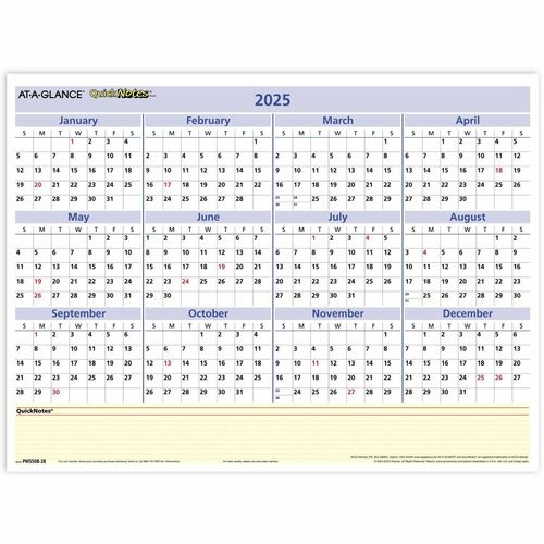 At-A-Glance QuickNotes Reversible ErasableYearly Wall Calendar - Medium Size - Monthly, Yearly - 12 Month - January 2024 - December 2024 - 16" x 12" White Sheet - 2" x 1.87" Block - Laminate - Erasable, Reversible, Write on/Wipe off, Unruled Daily Block, 