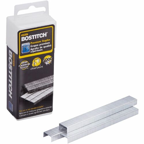Bostitch Standard Premium Staples - 210 Per Strip - Standard - 1/4" Leg - Chisel Point - Silver - High Carbon Steel - 5.1" Height x 1.8" Width1.3" Length - 5000 / Box