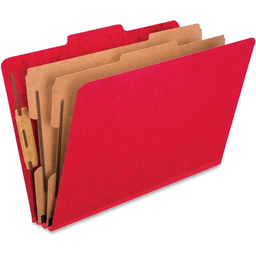 Pendaflex 2/5 Tab Cut Legal Recycled Classification Folder - 2" Folder Capacity - 8 1/2" x 14" - 2" Expansion - 6 Fastener(s) - 2" Fastener Capacity, 1" Fastener Capacity - 2 Divider(s) - Paperboard, Pressguard - Scarlet - 65% Recycled