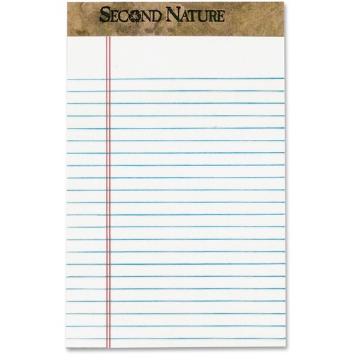 TOPS Second Nature Recycled Pad - Jr.Legal - 50 Sheets - Double Stitched - 0.28" Ruled - Ruled Red Margin - 18 lb Basis Weight - Jr.Legal - 5" x 8" - White Paper - Perforated - Recycled - 1 Dozen