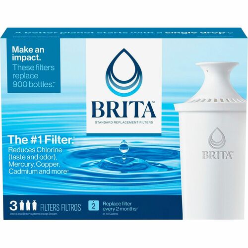 Brita Replacement Water Filter for Pitchers - Pitcher - 40 gal Filter Life (Water Capacity)2 Month Filter Life (Duration) - 3 / Pack - Blue, White