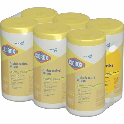 CloroxPro™ Disinfecting Wipes - For Multipurpose - Ready-To-Use - Lemon Fresh Scent - Pleasant Scent, Disinfectant, Pre-moistened, Textured, Streak-free, Bleach-free, Phosphorous-free, Easy Tear, Easy to Use, Antibacterial - Yellow - 75 Tub - 6 / Ca