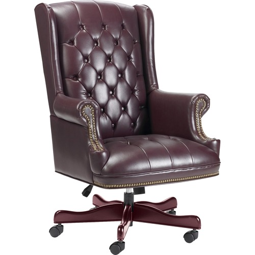 Lorell Traditional Executive Swivel Chair - Oxblood Seat Color - Vinyl Seat Material - Mahogany Frame Color - Hardwood Frame Material - 5-star Base - Oxblood - Wood - 1 Each
