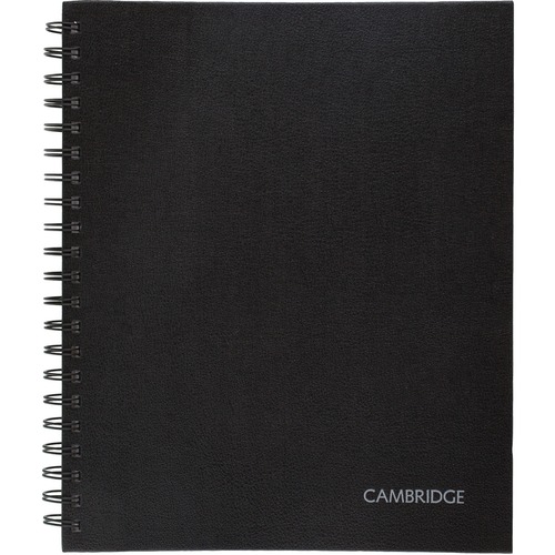 Mead Hardbound Business Notebook - Letter - 96 Sheets - Wire Bound - 0.28" Ruled - 20 lb Basis Weight - Letter - 8 1/2" x 11" - White Paper - BlackLinen Cover - Pocket, Tab, Bond Paper, Perforated, Bleed-free - 1 Each