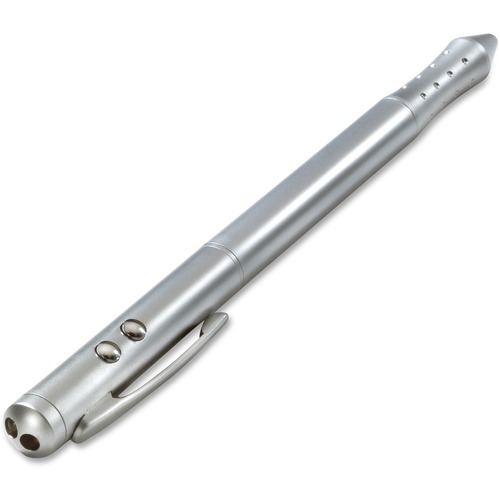 Quartet 4-Function Executive Laser Pointer - Red Light - 919 ft Maximum Projection - Silver - 1 Each