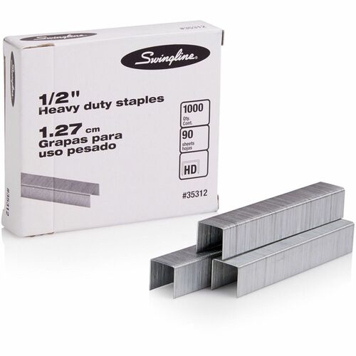 Swingline Premium Heavy-Duty Staples - 100 Per Strip - Heavy Duty - 1/2" Leg - Holds 90 Sheet(s) - for Paper - Chisel Point - Silver - 1000 / Box