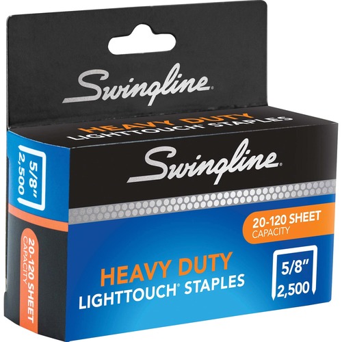 Swingline LightTouch Heavy-Duty Staples - 100 Per Strip - Heavy Duty - 5/8" Leg - Holds 120 Sheet(s) - Heavy Duty, Chisel Point - 2500 / Box