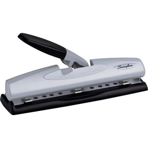 Swingline LightTouch® Desktop Punch - 3 Punch Head(s) - 12 Sheet of 20lb Paper - 9/32" Punch Size - Black, Silver - Hole Punches - SWI74026