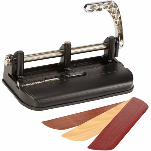 Swingline Accented Heavy-Duty Punch - 7 Punch Head(s) - 40 Sheet - 11/32" , 9/32" , 13/32" Punch Size - Black, Chrome, Woodgrain