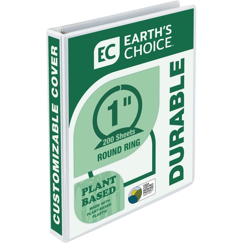 Samsill Earth's Choice Plant-based Durable View Binder - 1" Binder Capacity - Letter - 8 1/2" x 11" Sheet Size - 200 Sheet Capacity - 3 x Round Ring Fastener(s) - 2 Internal Pocket(s) - Plastic, Chipboard - White - 1.17 lb - Recycled - Customizable Spine/