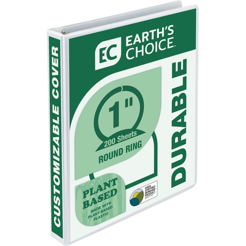 Samsill Earth's Choice Plant-Based Durable 1 Inch 3 Ring View Binder - White - Samsill Earth's Choice Plant-Based Durable 3 Ring View Binder - 1 Inch Round Ring - Up to 25% Plant-Based Plastic - USDA Certified Biobased - White