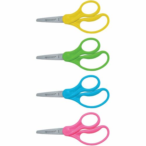 Westcott 5" Kids Pointed Tip Scissors - 5" Overall Length - Straight-left/right - Stainless Steel - Pointed Tip - Assorted - 1 Each