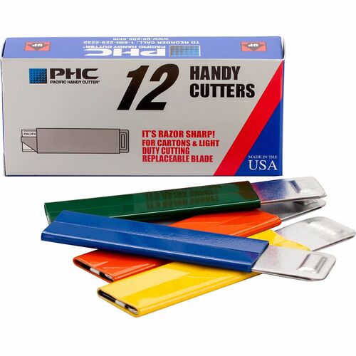 PHC Pacific Handy Box Cutter - Tap Open, Tap Close - Aluminum - Assorted - 12 / Box