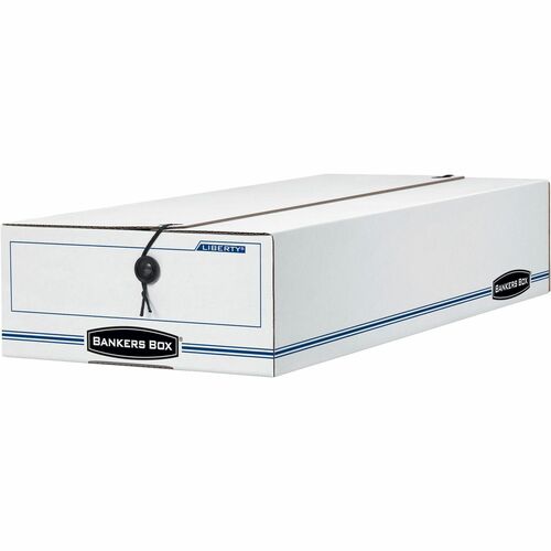 Bankers Box Liberty Check and Form Boxes - Internal Dimensions: 9" Width x 23" Depth x 4" Height - External Dimensions: 9.3" Width x 23.8" Depth x 4.3" Height - String/Button Tie Closure - Light Duty - Stackable - Fiberboard - White, Blue - For Check, Dep
