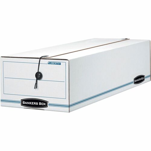 Bankers Box Liberty Check and Form Boxes - Internal Dimensions: 6" Width x 23.25" Depth x 4.25" Height - External Dimensions: 6.3" Width x 24" Depth x 4.5" Height - String/Button Tie Closure - Light Duty - Stackable - Fiberboard - White, Blue - For Card, 