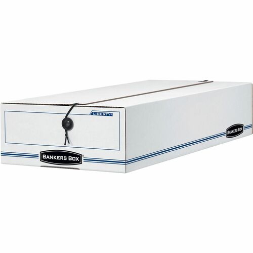 Bankers Box Liberty Check and Form Boxes - Internal Dimensions: 9.50" Width x 23.25" Depth x 4.25" Height - External Dimensions: 9.5" Width x 23.8" Depth x 4.5" Height - String/Button Tie Closure - Light Duty - Stackable - Fiberboard - White, Blue - For C