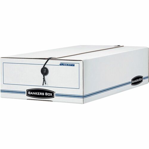 Bankers Box Liberty Check and Form Boxes - Internal Dimensions: 9" Width x 14.25" Depth x 4" Height - External Dimensions: 9.3" Width x 15" Depth x 4.3" Height - String/Button Tie Closure - Light Duty - Stackable - Fiberboard - White, Blue - For Check, Vo