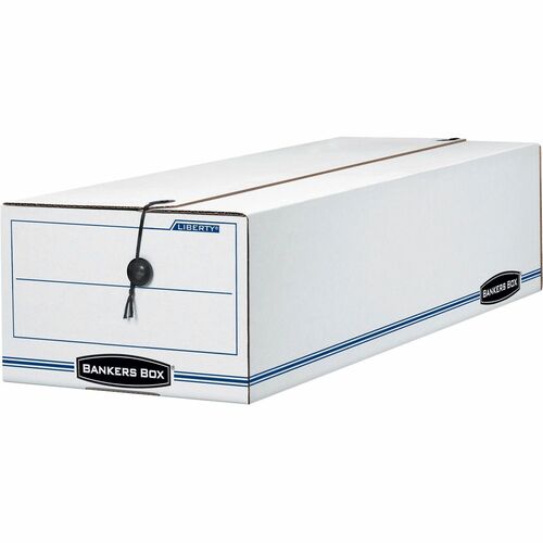 Bankers Box Liberty Check and Form Boxes - Internal Dimensions: 8.75" Width x 23.75" Depth x 7" Height - External Dimensions: 9" Width x 24.3" Depth x 7.5" Height - String/Button Tie Closure - Medium Duty - Stackable - Fiberboard - White, Blue - For Recor