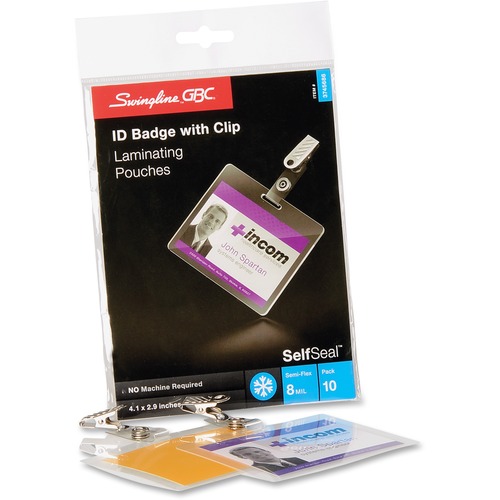 GBC Self-Sealing ID Badge Laminating Pouches - Laminating Pouch/Sheet Size: 2.94" Width x 4.12" Length x 8 mil Thickness - Glossy - for ID Badge, Document, Photo - Self-adhesive, Easy Peel, Durable - Clear - 10 / Pack