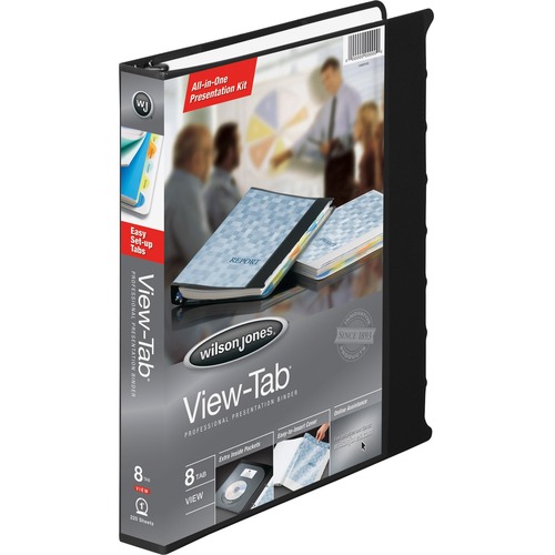 Wilson Jones View-Tab 8-Tab Presentation Binder - 1" Binder Capacity - Letter - 8 1/2" x 11" Sheet Size - 175 Sheet Capacity - Round Ring Fastener(s) - 1 Internal Pocket(s) - 8 Divider(s) - Polypropylene - Black - PVC-free, Eco-friendly, CD Holder, Busine