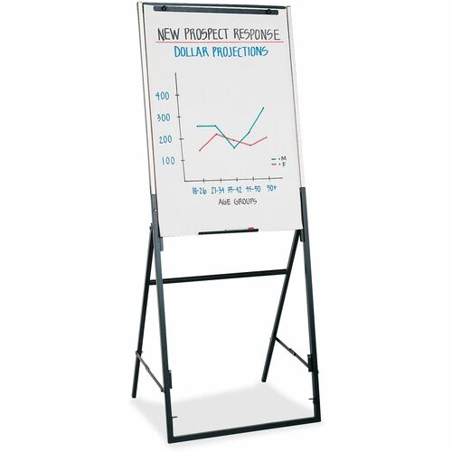 Quartet Futura Easel Whiteboard/Flip Chart - 26" (2.2 ft) Width x 35" (2.9 ft) Height - White Melamine Surface - Black Frame - Rectangle - 1 Each