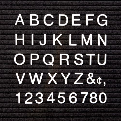 Quartet Felt Letter BoardCharacter Set - Letter, Number, Symbol Shape - Pin-up - Helvetica Style - 1" Height - White - Plastic - 300 / Set