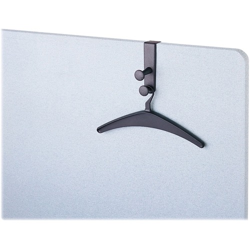 Quartet Double-Post Over-the-Panel Hook - 2 Hooks - 2 Hangers - 6.88" Size - for Garment, Coat, Bag, Office - Metal - Black - Powder Coated - 1 Each