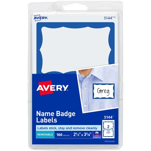 Avery® Border Print or Write Name Tags - 2 11/32" Width x 3 3/8" Length - Removable Adhesive - Rectangle - Laser, Inkjet - White, Blue - Paper - 2 / Sheet - 50 Total Sheets - 100 Total Label(s) - 3