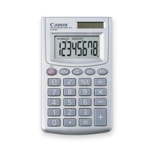 Canon LS270H Dual Power Calculator - Big Display, Auto Power Off - 8 Digits - LCD - Battery/Solar Powered - 2.3" x 3.8" x 0.3" - 1 Each - Handheld Calculators - CNMLS270H