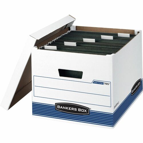 Bankers Box Hang'N'Stor File Storage Box - Internal Dimensions: 12.38" (314.45 mm) Width x 15.19" (385.83 mm) Depth x 10" (254 mm) Height - External Dimensions: 13" Width x 16" Depth x 10.5" Height : Letter, Legal - Lift-off Closure  4 each/PK