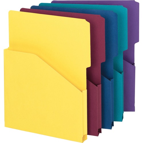 Smead 2/5 Tab Cut Letter Recycled File Pocket - 8 1/2" x 11" - 1" Expansion - Assorted - 10% Recycled - 5 / Pack - Color Jackets - SMD75445