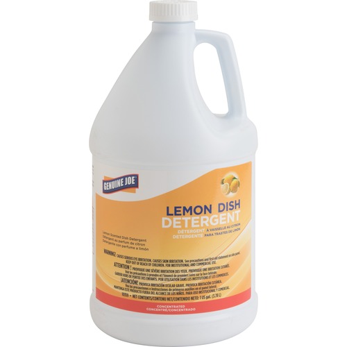 Genuine Joe Lemon Dish Detergent Gallon - Liquid - 128 fl oz (4 quart) - Lemon Scent - 1 Each - White - Dishwashing Detergents & Liquids - GJO10359