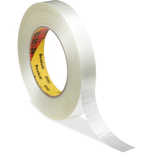 Scotch Premium-Grade Filament Tape - 60 yd Length x 1" Width - 6.6 mil Thickness - 3" Core - Synthetic Rubber - Glass Yarn Backing - Curl Resistant, Moisture Resistant, Abrasion Resistant - For Reinforcing, Banding - 1 / Roll - Clear