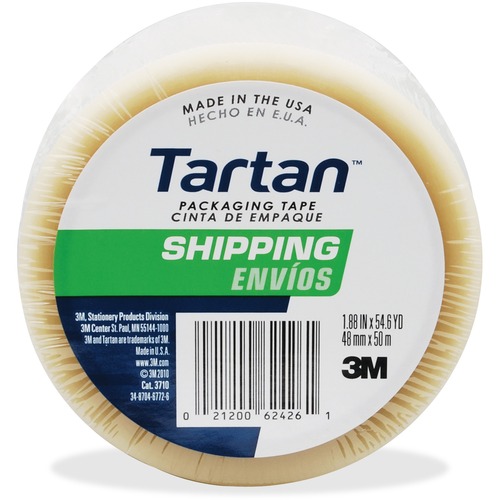 Tartan General-Purpose Packaging Tape - 54.60 yd Length x 1.88" Width - 1.9 mil Thickness - 3" Core - Rubber Resin Backing - For Packing - 1 / Roll - Clear