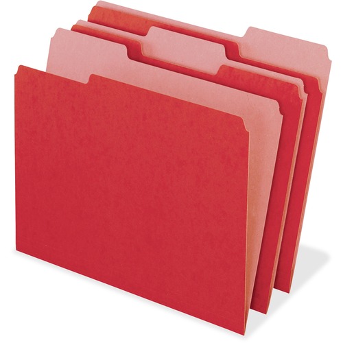 Pendaflex EarthWise 1/3 Tab Cut Recycled Top Tab File Folder - 9 1/2" x 11 3/4" - Top Tab Location - Assorted Position Tab Position - Red - 100% Recycled - 100 / Box