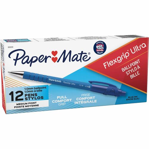 Paper Mate Flexgrip Ultra Retractable Pens - Medium Pen Point - Refillable - Retractable - Blue - Rubber Barrel - 12 / Dozen