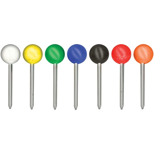 Gem Office Products Round Head Map Tacks - 0.18" Head - 0.4" Length - 100 / Box - Assorted