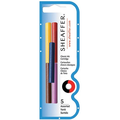 Sheaffer Skrip Fountain Pen Ink Cartridges - Black, Red, Blue, Green, Purple Ink - 5 / Pack - Felt-tip/Porous Point Pens - SHF96400