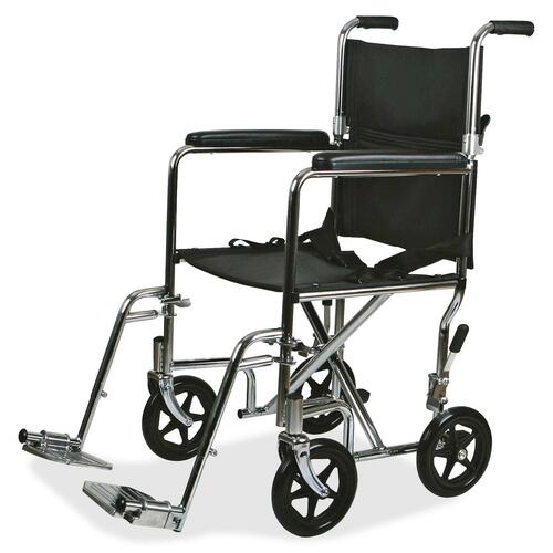 Medline Excel Transport Wheelchair - Steel Chrome Frame19" x 16" - Nylon Black Seat