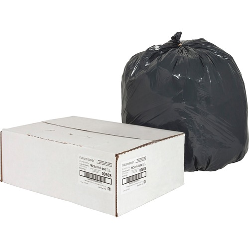 Nature Saver Black Low-density Recycled Can Liners - Small Size - 16 gal Capacity - 24" Width x 33" Length - 0.85 mil (22 Micron) Thickness - Low Density - Black - Plastic - 500/Carton - Cleaning Supplies - Recycled